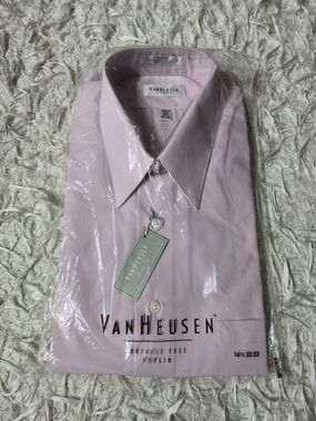 Van Heusen Men's Pink Dress Shirt - Poplin Wrinkle Free